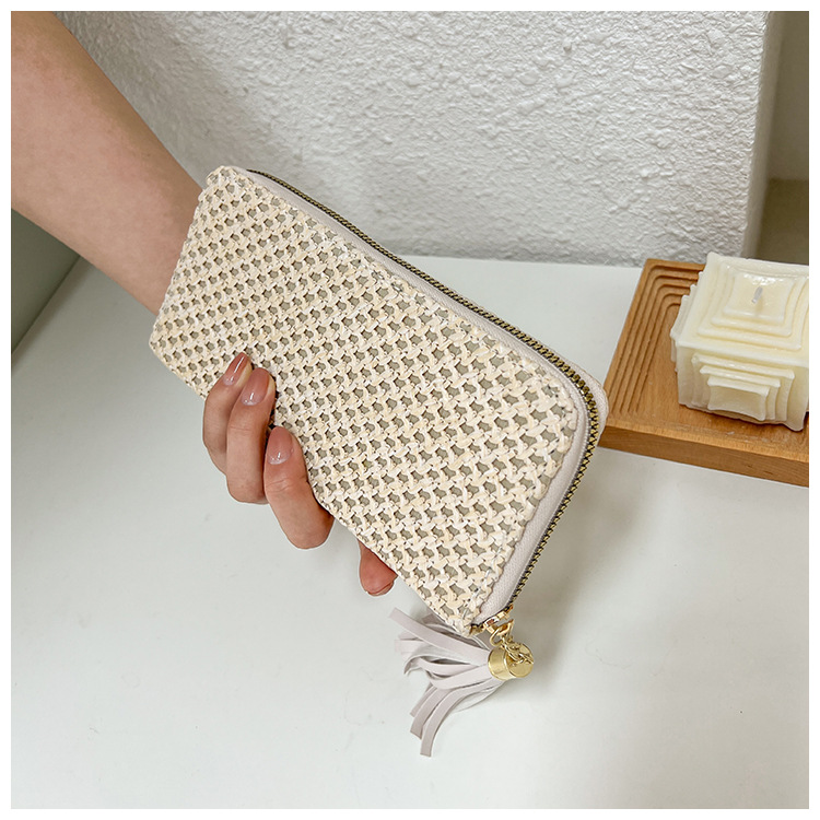 Women's All Seasons Straw Solid Color Basic Square Zipper Clutch Bag Long Wallet display picture 3