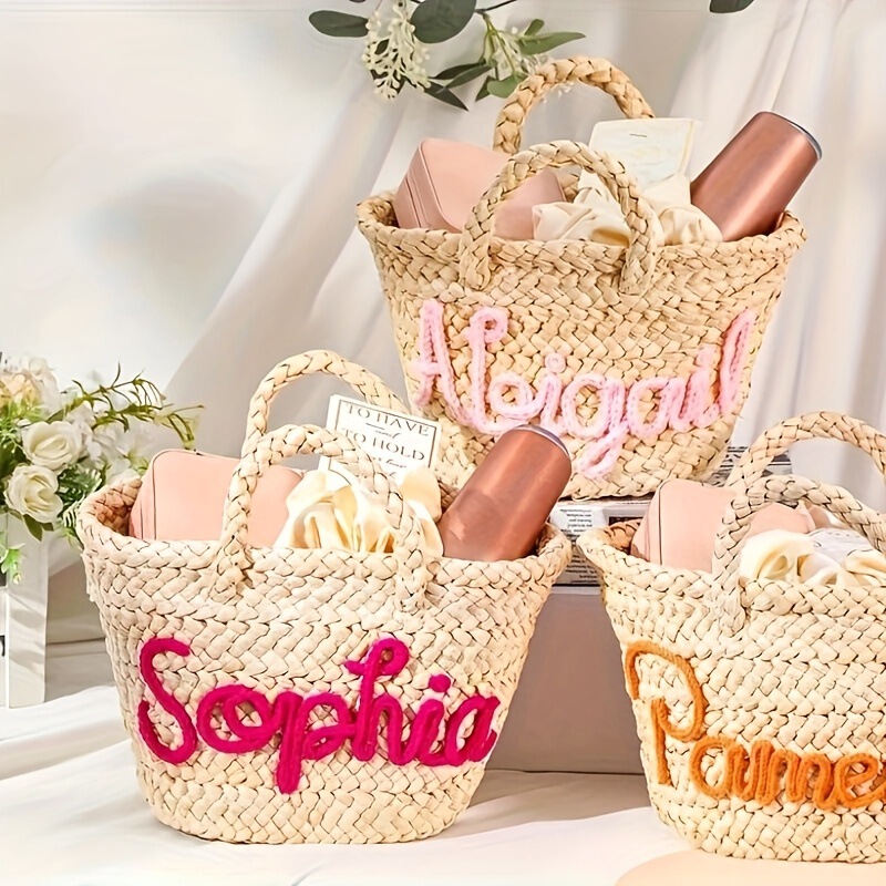 ETSY パーソナライズされた名前ストローバッグ、パーソナライズされた名前ビーチバケーションビーチバッグ夏のファッションハンドバッグ|undefined