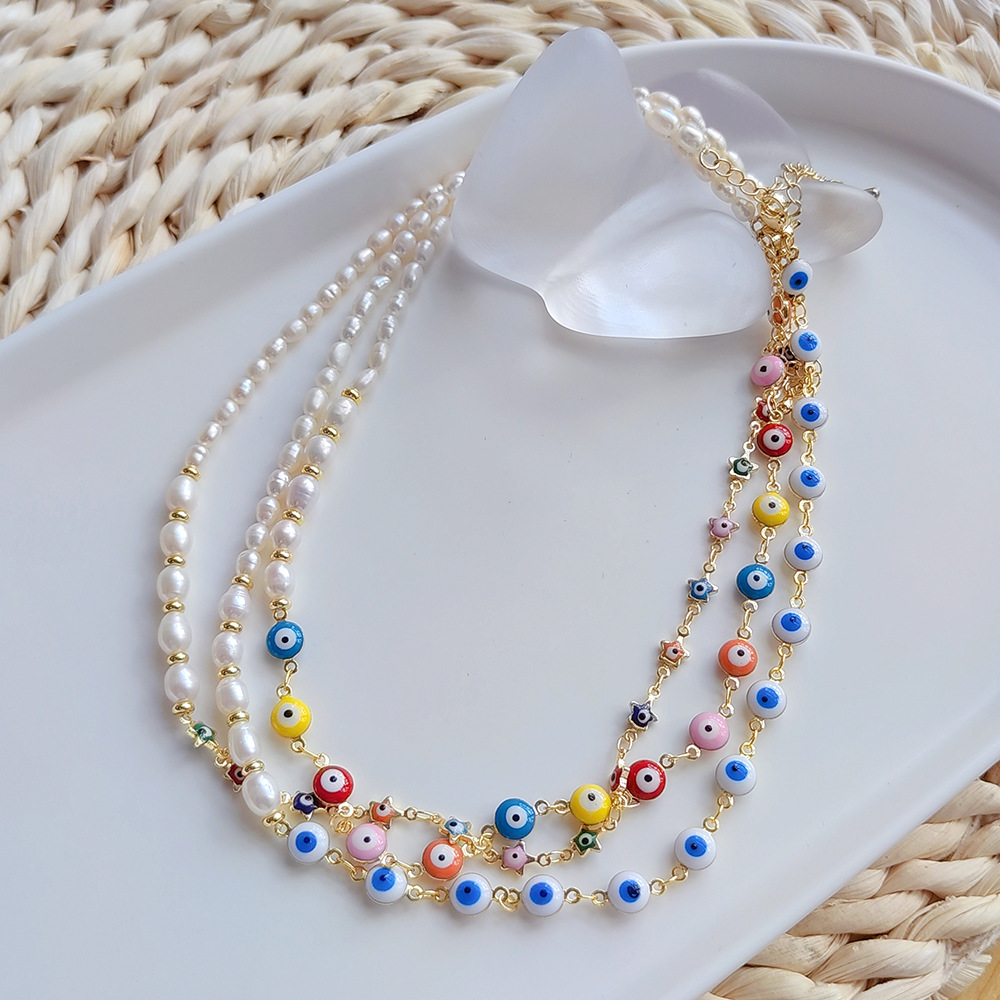 Retro Devilu0027S Eye Pearl Copper Enamel Necklace 1 Piece