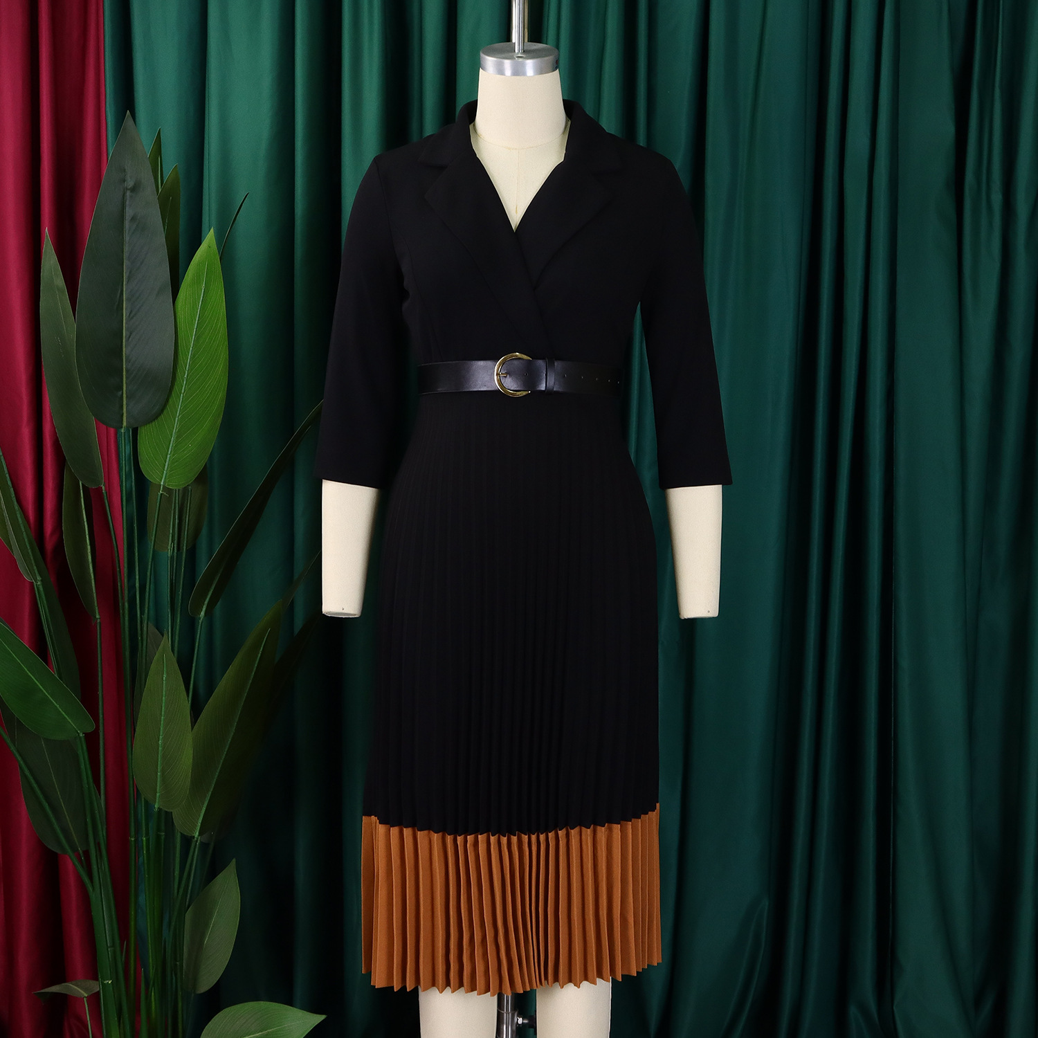 Abbigliamento da donna Autunno e inverno Moda Completo colletto elegante abito plissettato_voghion.com