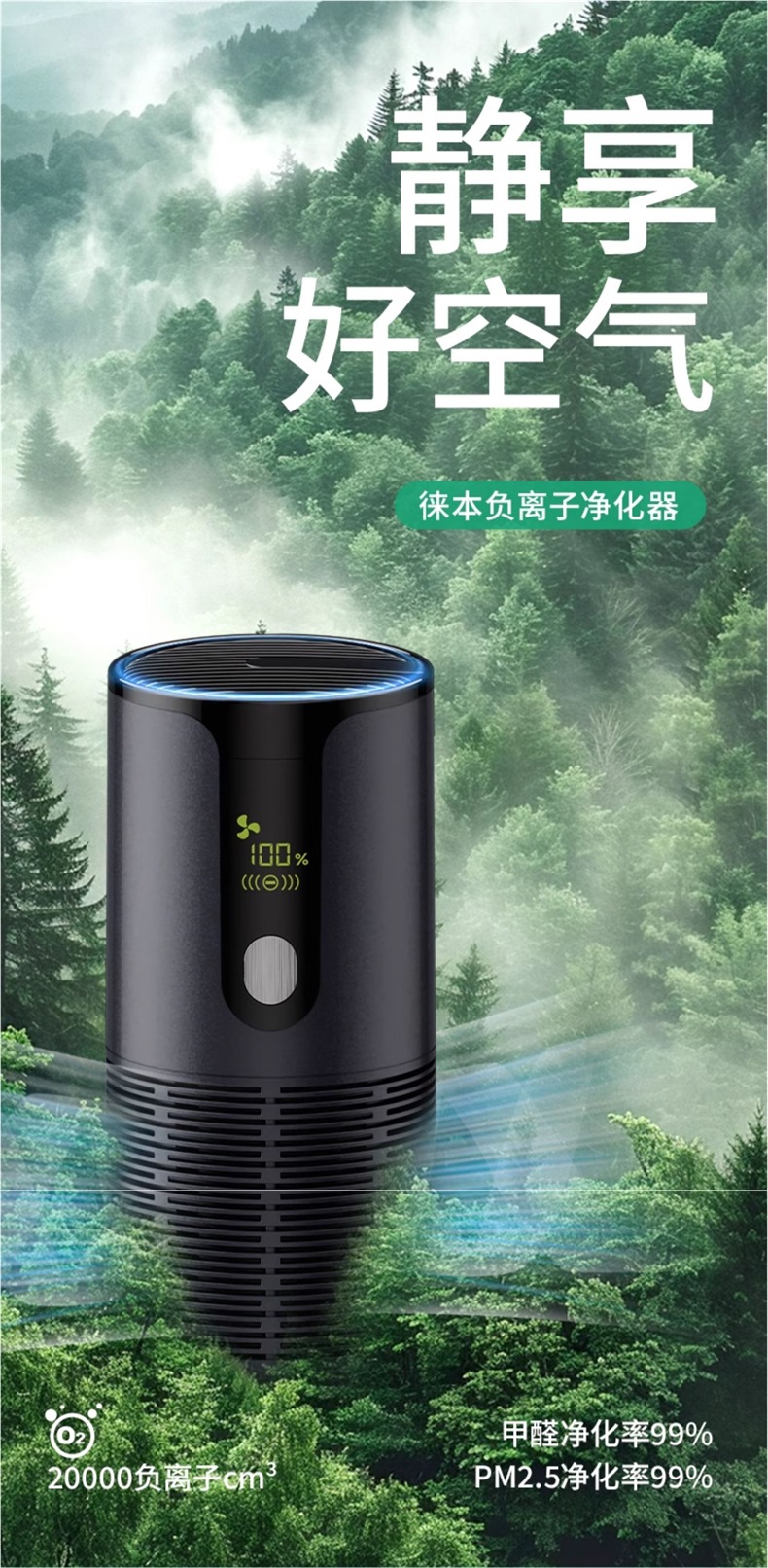 Car Air Purifier Suitable for Xiaomi Car Pm2.5 Negative Ion New Car Interior to Eliminate Formaldehyde and Remove Odor