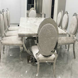 现代设计轻奢大理石台面餐桌不锈钢餐桌椅一台8椅