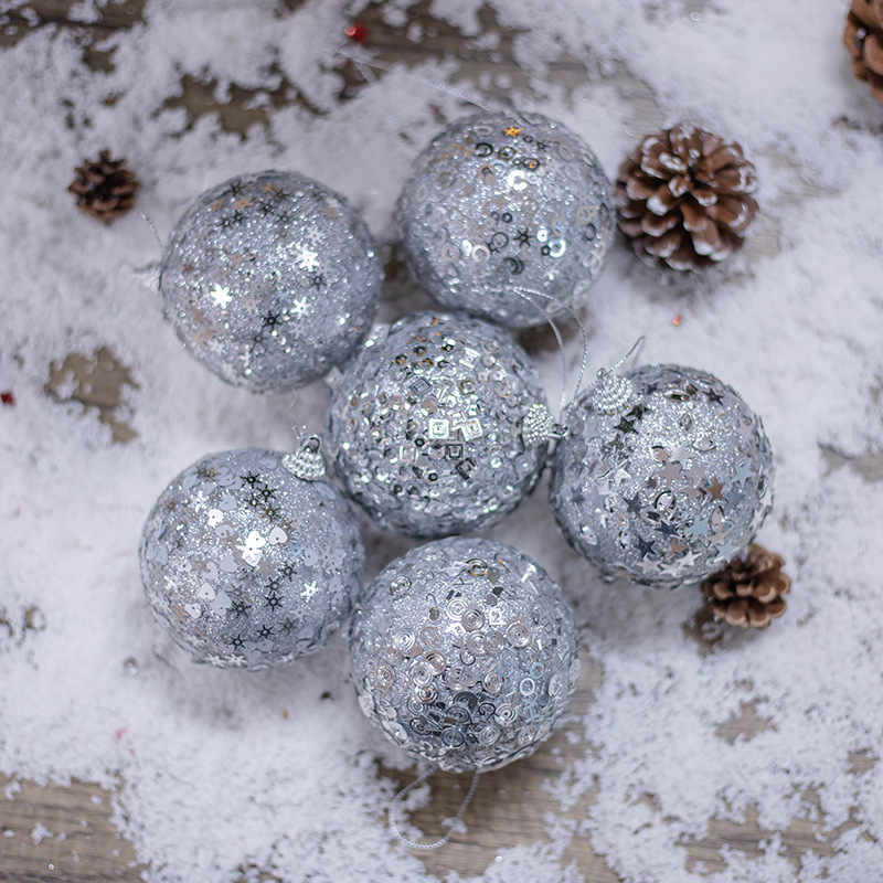 8m3 Paquete de plata lentejuelas de Navidad decoración árbol de Navidad colgando bola de espuma BOLA DE Navidad bola colgante de bricolaje Decoración