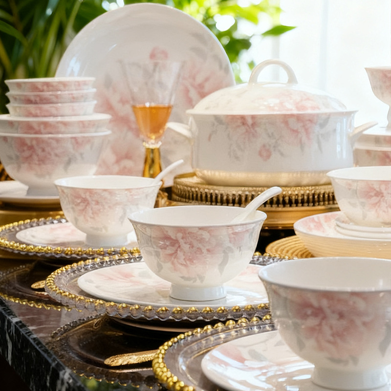 Conjunto de platos de porcelana de hueso, platos caseros, platos de cerámica de color medio esmaltados, platos de cerámica de color medio, nuevos platos chinos