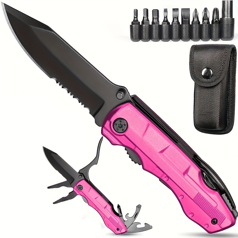 16 in 1 Pink Outdoor Multi Tool Knife with Bottle Opener跨境