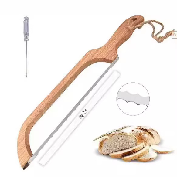 Nuevo producto de pan tostado serrilla simple herramienta de corte de pan madera sierra de corte de pan