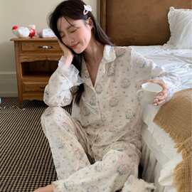 秋冬季新款钻石绒甜美碎花小兔蕾丝少女感宽松可外穿保暖一件代发