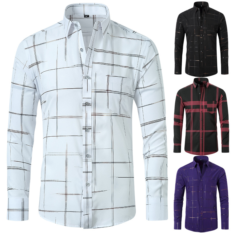 Amazon stretch camisa de manga larga transfronteriza de los hombres de bronceado no planchado camisa Comercio exterior delgada de los hombres SLIM-Fit camisa