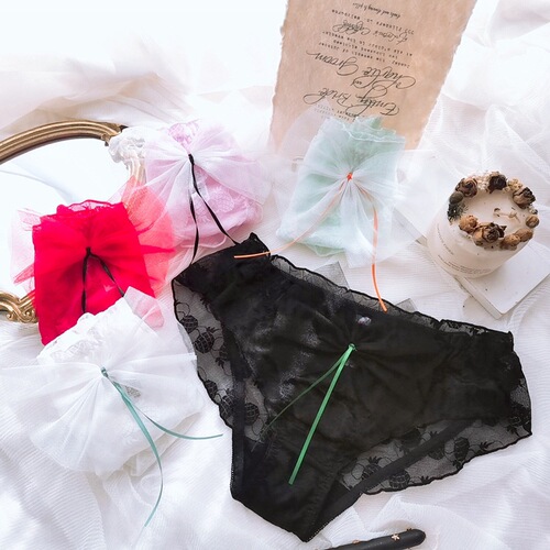 Japanese-style sweet triangle underwear wholesale red black cute fruit pineapple mesh large bow ribbon for women