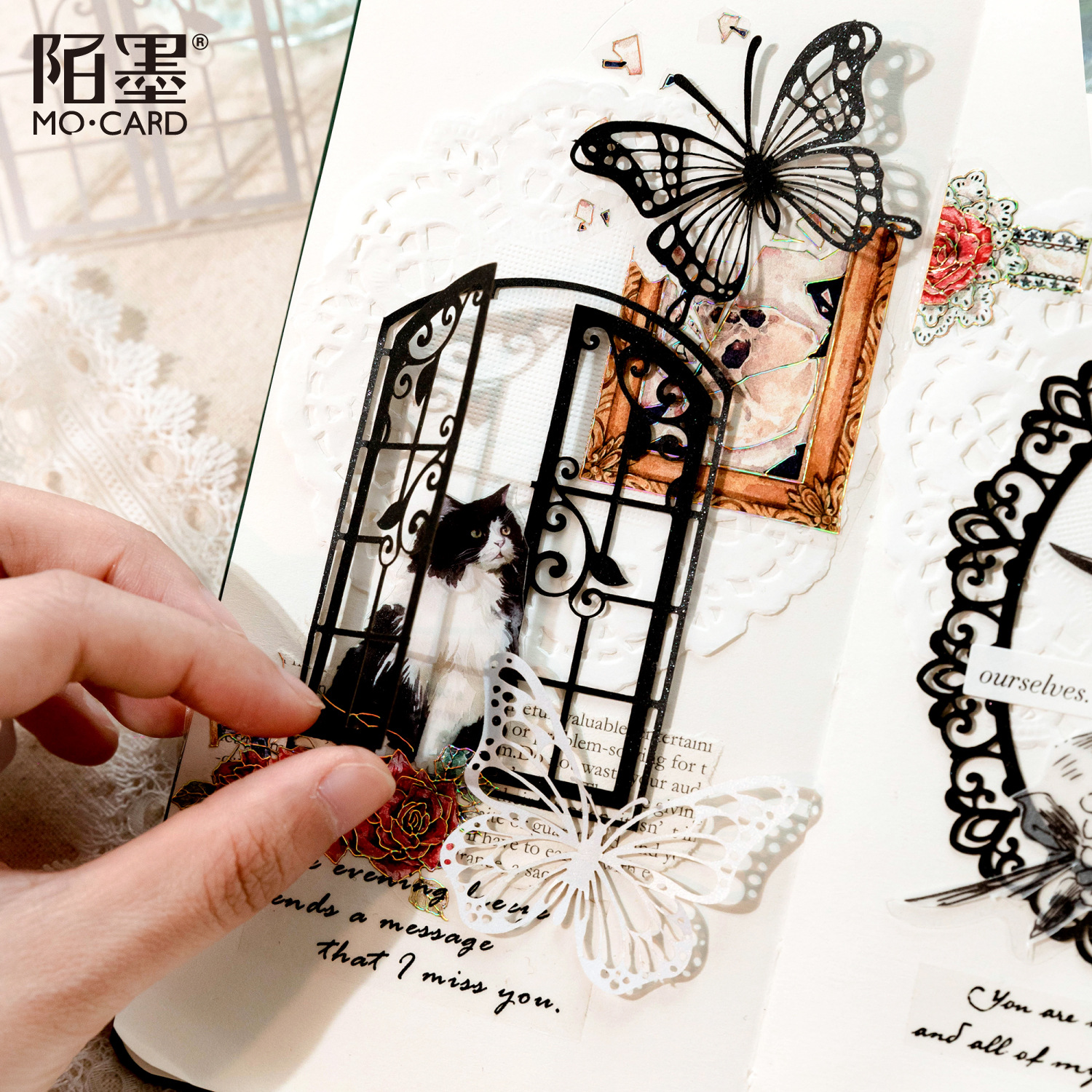 Inspired by Mo Mo, the pressed flower series lace paper retro-style artistic handmade collage journal DIY decorative material cards