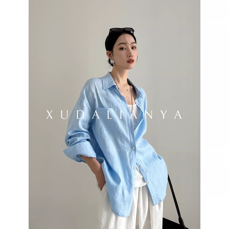 Xu Da Ya 4 Colors! Early Spring Simple and Versatile Loose Old Money Style Relaxed 100% Linen Shirt Top for Women Xu Da Ya 4 Colors! Early Spring Simple and Versatile Loose Old Money Style Relaxed 100% Linen Shirt Top for Women