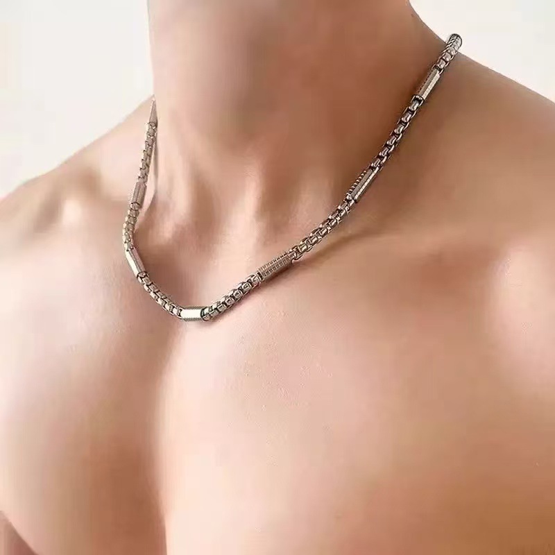 Edelstahl Halskette Mit Quadratischem Perlenanhänger Für Damen_voghion.com
