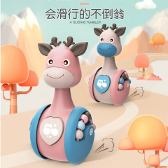 Cartoon soft glue chewable deer sliding tumbler children's early education educational toddler crawling exercise vocal toy