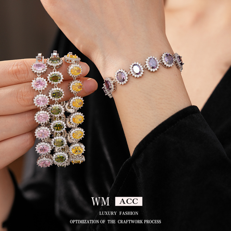 europe and america cross border zircon oval buckle bracelet retro exaggerated light luxury high-grade bracelet temperament wild bracelet