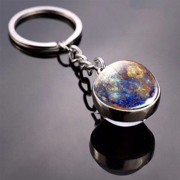 月のキーホルダー太陽系金属ペンダント銀河星雲地球火星土星両面ガラス玉キーホルダー|undefined