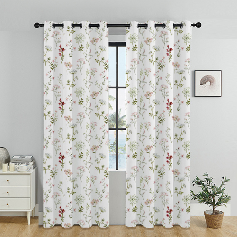 Amazon Foreign Trade Cross-border Special for Modern Flower Printed Hemp Yarn Semi-shading Light Transparent Curtain Window Screen Amazon Foreign Trade Cross-border Special for Modern Flower Printed Hemp Yarn Semi-shading Light Transparent Curtain Window Screen