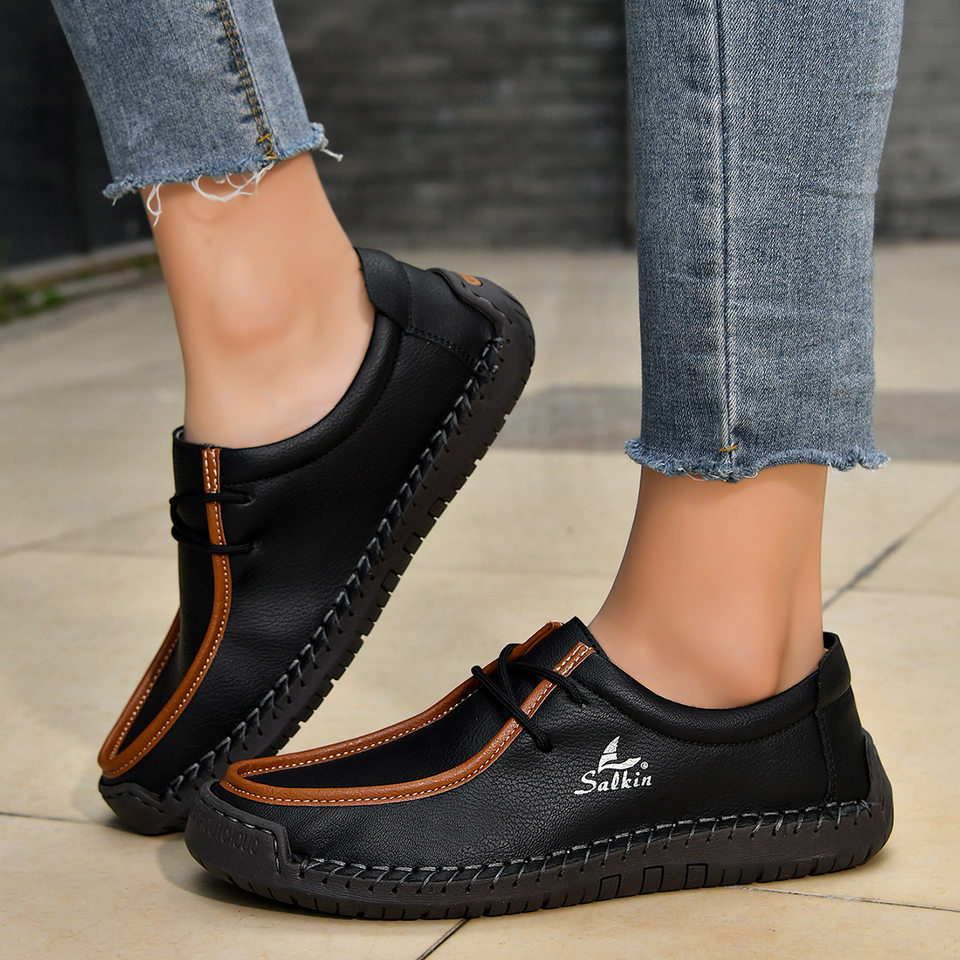 Giày lười unisex cỡ lớn 48, mũi tròn, mặt vải lanh, đế bằng gót thấp, dây buộc phía trước — 2801 Vàng kim, 2801 Xanh lá cây táo, 2801 Xanh đậm, 2801 màu xanh chi tiết 5