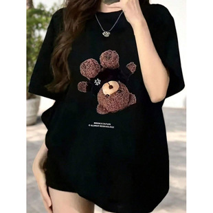 [Oversize]3D Plush Teddy Bear Graphic T-Shirt, Cute Oversize