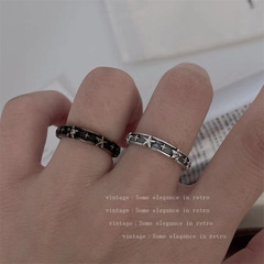 小眾設計英倫復古星星戒指 中古做舊指環朋克簡約百搭開口戒指女