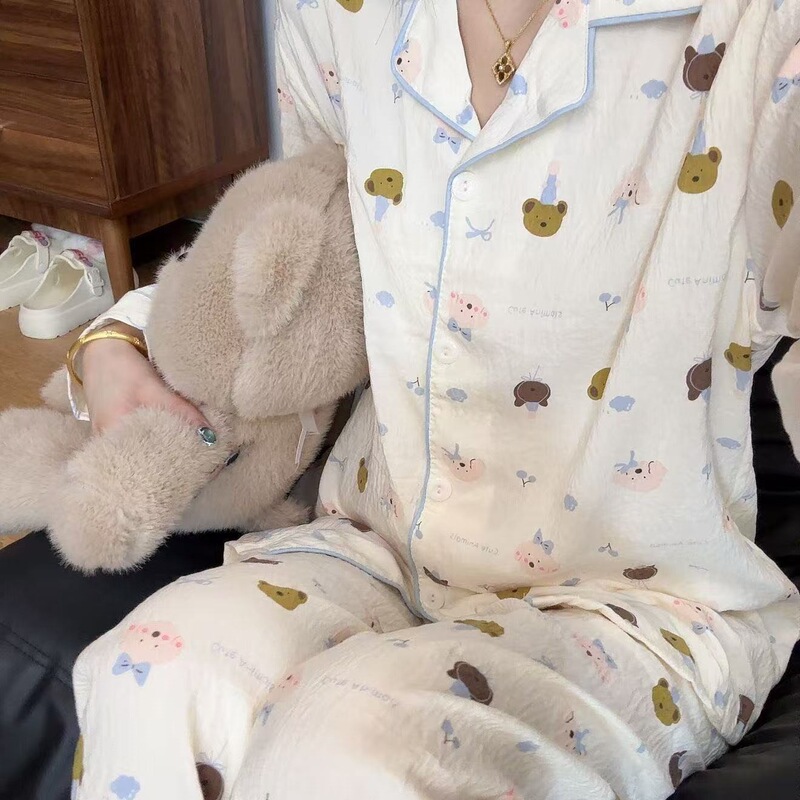 Cloud Cotton New Sweetheart Hello Kitty Style Pajamas Spring and Autumn Ins Style Cute Cartoon Girl Homewear 2-Piece Set