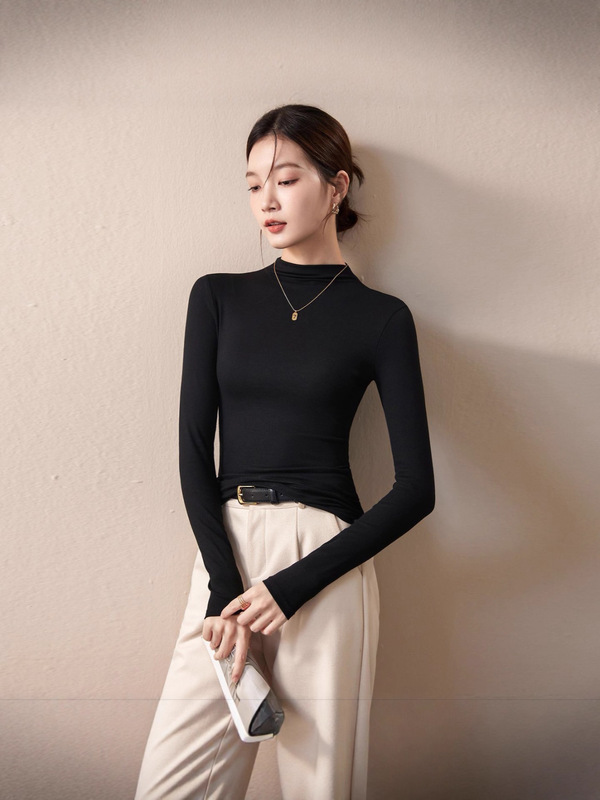 一体绒半高领打底衫女2025秋冬新款加绒加厚保暖重磅长袖女装T恤|undefined