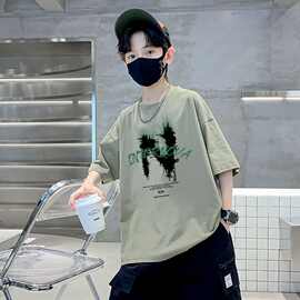 童装男童短袖t恤棉质印花学生夏季新款儿童宝宝半袖上衣中大童