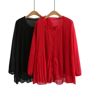 Plus size women's autumn chubby girl loose super slimming long sleeve double-layer snow doll shirt