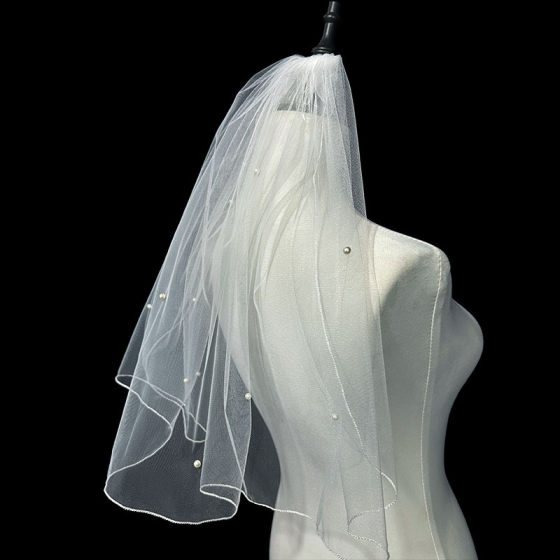 New French Pearl small head yarn with comb double-layer bridal bridesmaid license photo veil vintage veil headdress
