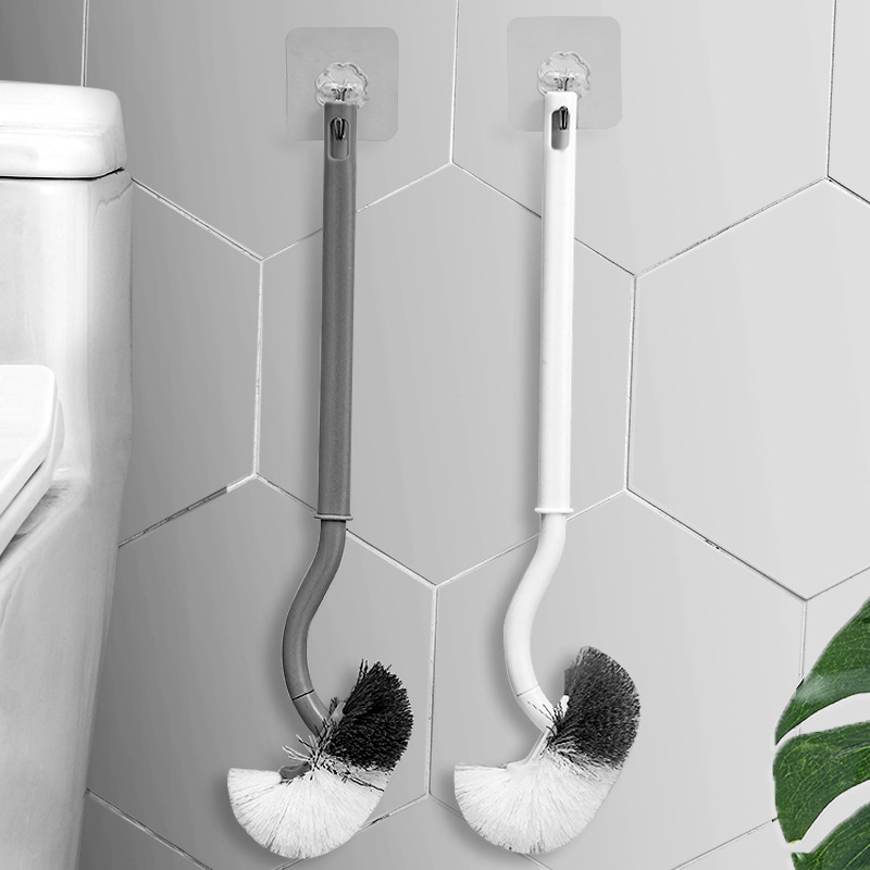S-type Japanese toilet brush elbow seam no dead angle toilet brush disposable soft wool long handle toilet brush set