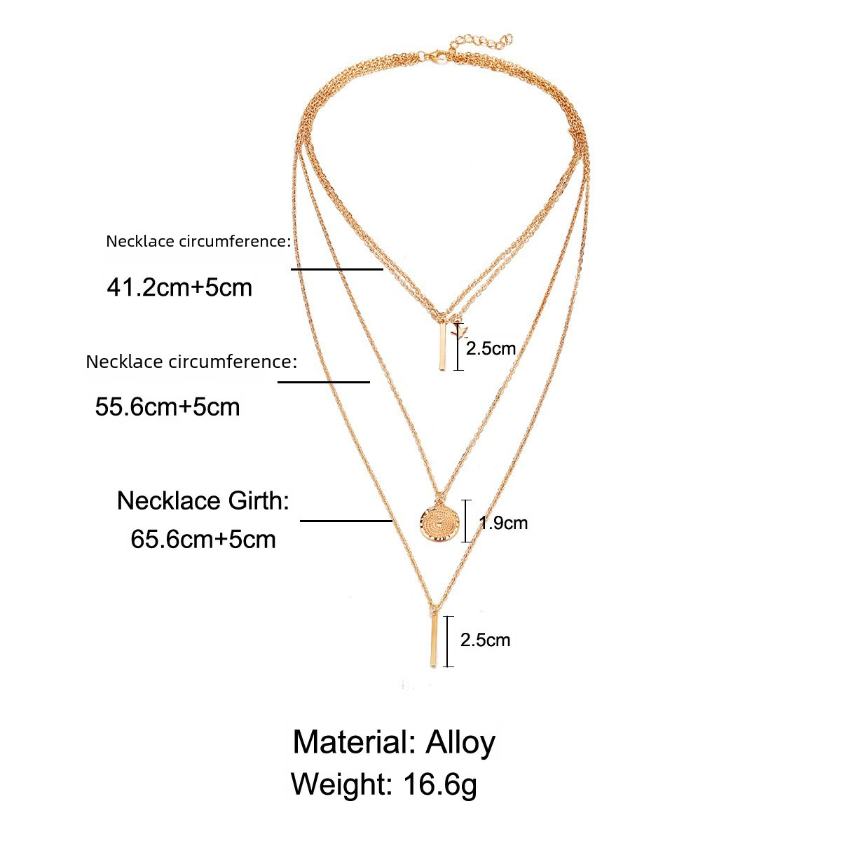 Hot-selling Necklace Creative Retro Simple Star Round Vertical Strip Pendant Multi-layer Stacked Collarbone Chain_voghion.com