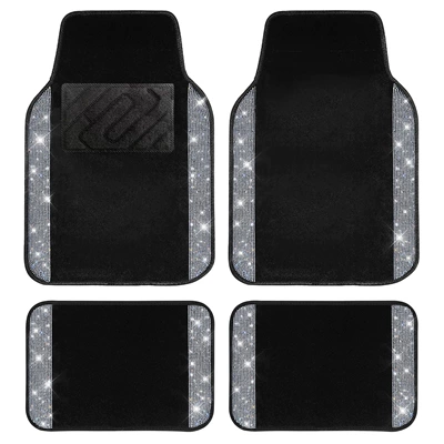 Cross-border Amazon minimalist car floor mats with crystal embellishments, made of durable and easy-to-clean crystal velvet, universal fit (Universal Foot Pad) - white