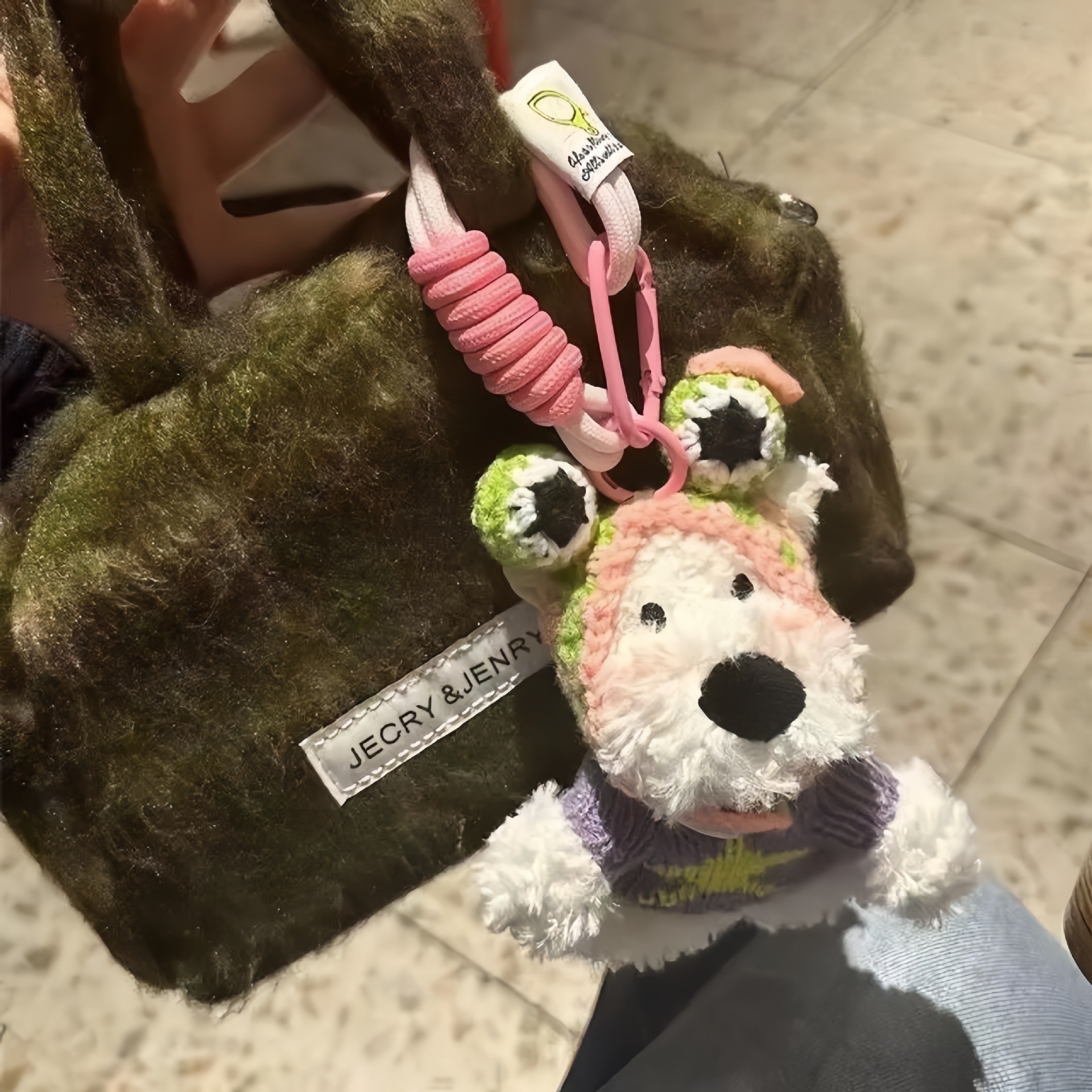 13cm muñeca West Highland muñeca tejida a mano lana adorable conejo orejas dibujos animados muñeca ropa set