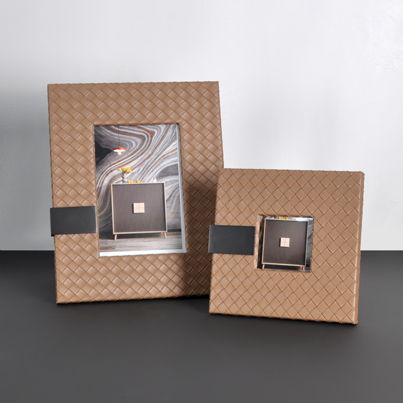 Modern Simple Classy Woven Leather Photo Frame B&B Bedroom Bedside Table Study Desktop Home Decoration Ornaments