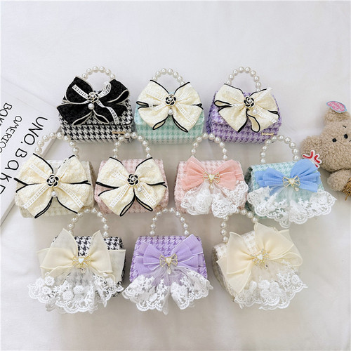 Children's Bags for Girls, New Pearl Chain Cute Shoulder Bag, Princess Butterfly Bow Handheld and Crossbody Bag