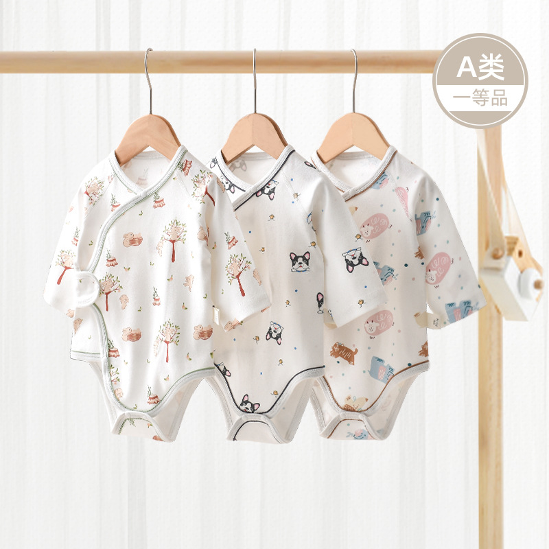 Newborn baby clothes spring and autumn jumpsuit baby cotton wool long sleeve wrap fart full moon suit triangle ha clothes spring clothes