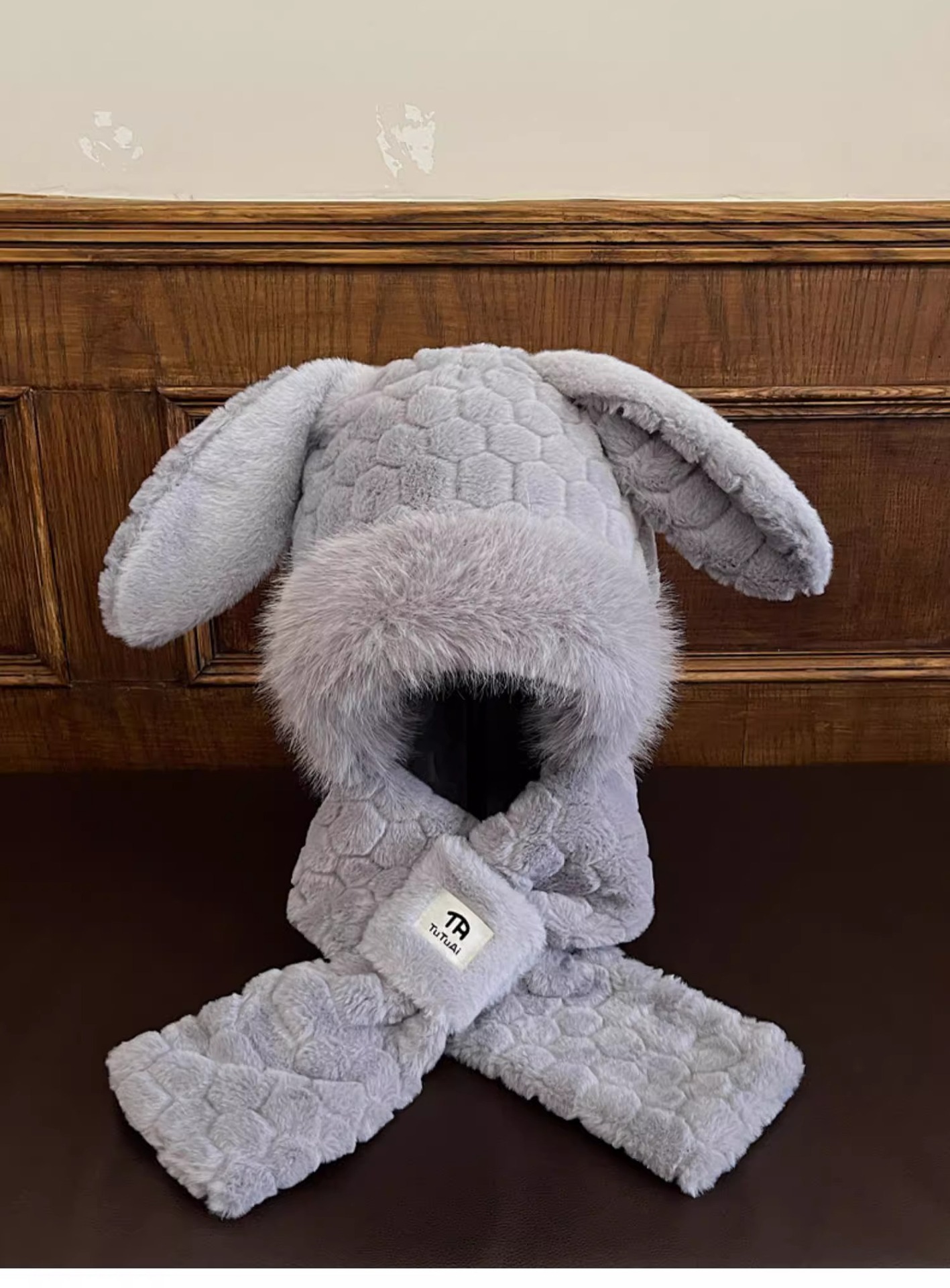 Cute Bunny Scarf Combo For Women Winter Korean Style Face Slimming Fleece Lined Thickened Plush Ear Protection Lei Feng_voghion.com