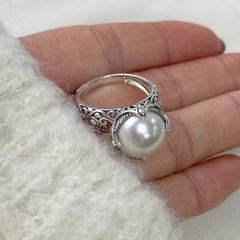 Vintage Retro Pearls Ring for Women, Fashionable and Unique, Chinese Style, Openwork Flower Design, Index Finger Ring