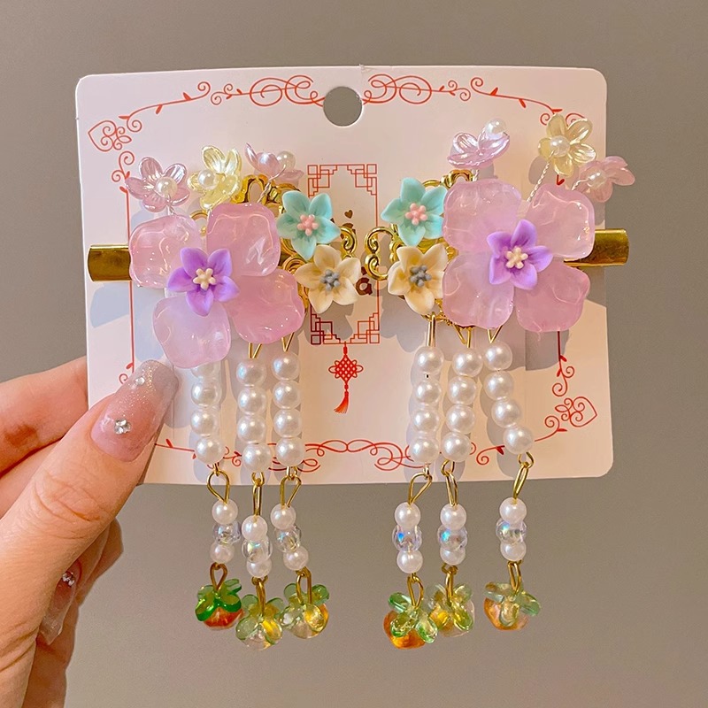 Niños vestidos de estilo antiguo para el cabello Hanfu flores bordas niñas super inmortales tarjeta de cabello tocado de estilo chino arco clip