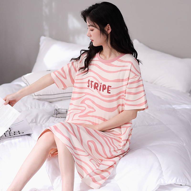 Camisón para las mujeres primavera y verano nuevo Algodón puro lindo casual más tamaño pijamas suelta delgada homewear Vestido de manga corta