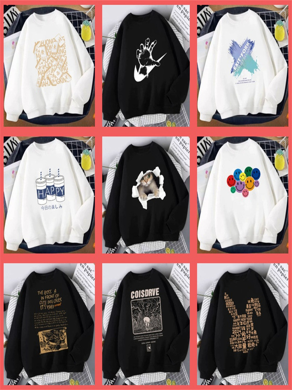 Tiktok Trendy 2024 Autumn and Winter Pure Cotton Sweatshirt for Men, Loose Fit, Large Size, Crew Neck, Trendy Brand, Sports Men's Base Shirt