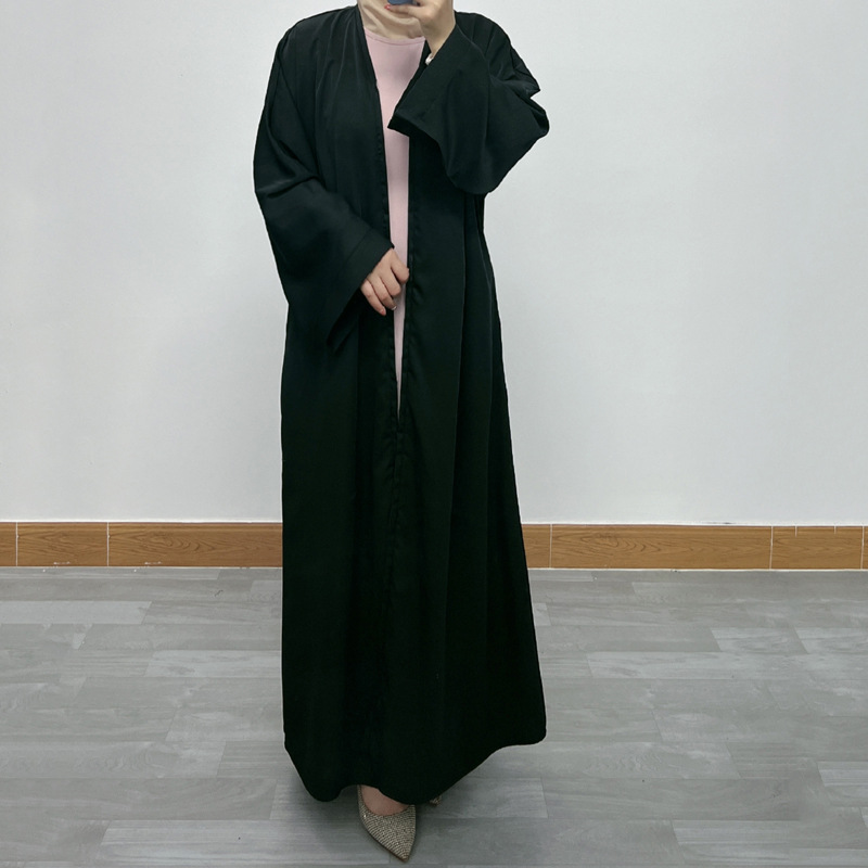 F390 Cross-Border Foreign Trade Middle East Dubai Women's Solid Color Zipper Cardigan Robe In-Stock Fashionable Loose_ecoleips.com