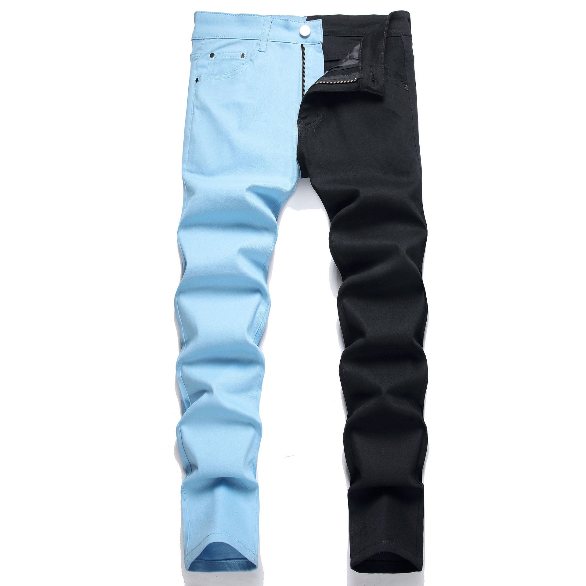 Pantalones vaqueros de los hombres micro elástico slim fit pies costura bicolor tendencia de la moda de los hombres multicolor en stock pantalones de exportación de comercio exterior