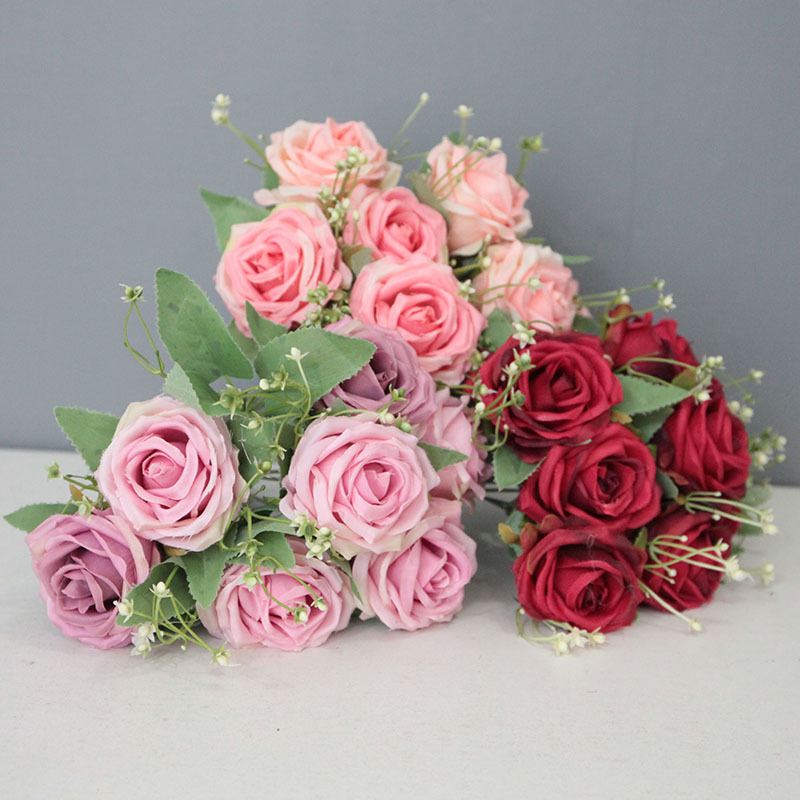 Artificial 9-cabeza concubina imperial Rosa boda flor artificial decoración del hogar Accesorios flor artificial Flor de seda al por mayor