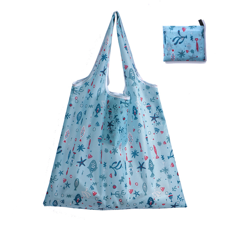 Nueva bolsa de compras plegable de gran capacidad en stock bolsa plegable de Protección Ambiental bolsa de almacenamiento portátil de impresión portátil creativa