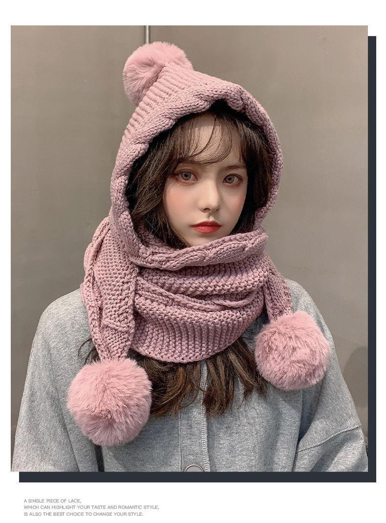 Sciarpa con cappuccio in maglia e protezione orecchie donna_voghion.com