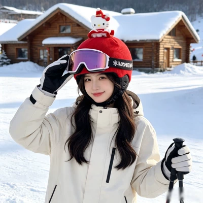 Super cute ski hat cover with foldable ear beads and bow, warm helmet cover, universal decorative accessory for snowboard and ski