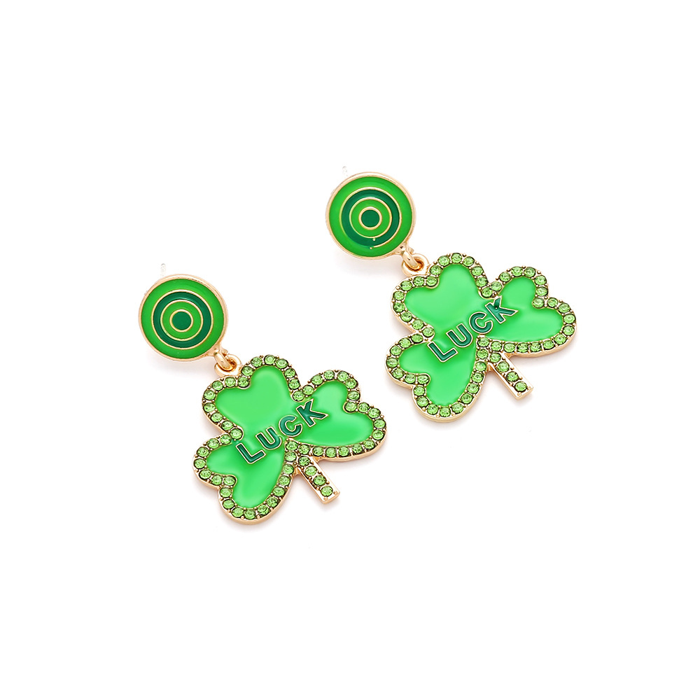 1 Pair Sweet Shamrock Enamel Alloy Rhinestones Drop Earrings display picture 9