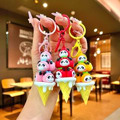 かわいいパンダのアイスクリームの畳の音楽の創意的な車のキーホルダーのネットの赤い包みのペンダントの公の子供の小さい贈り物の卸売り