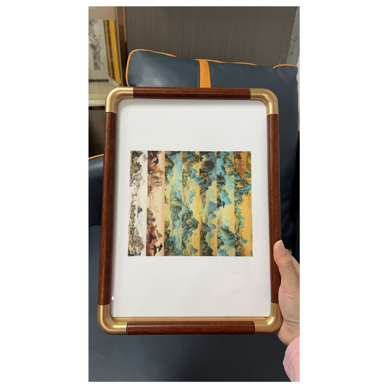 Chinese Solid Wood Photo Frame Table 6inch Photo Frame Family Portrait Ornaments Classy Wedding Photo Imitation Copper Corner Table Customization