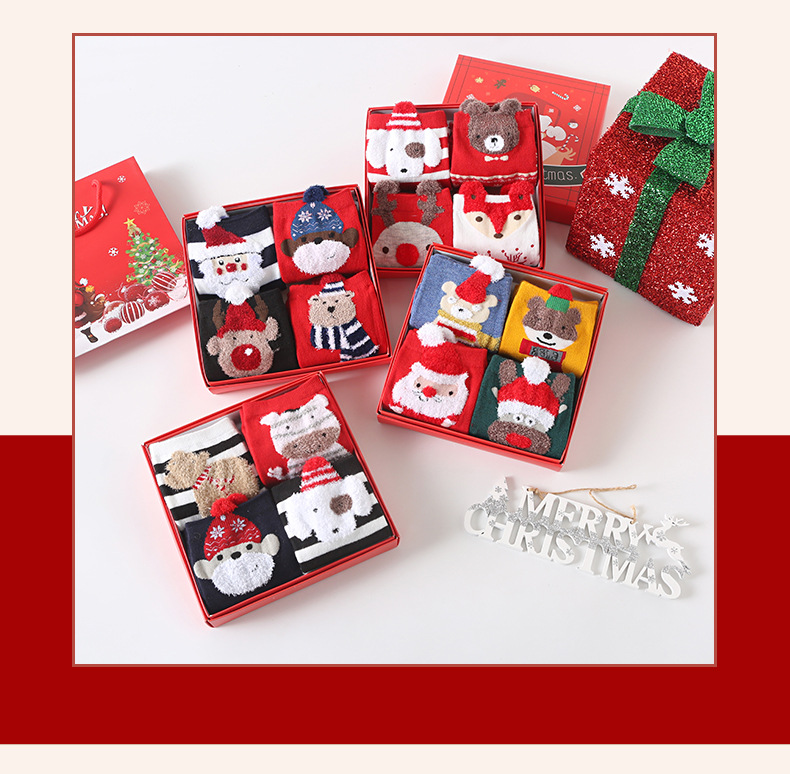 Women's Fashion Santa Claus Fox Polyester Blending Jacquard Crew Socks 1 Set display picture 3